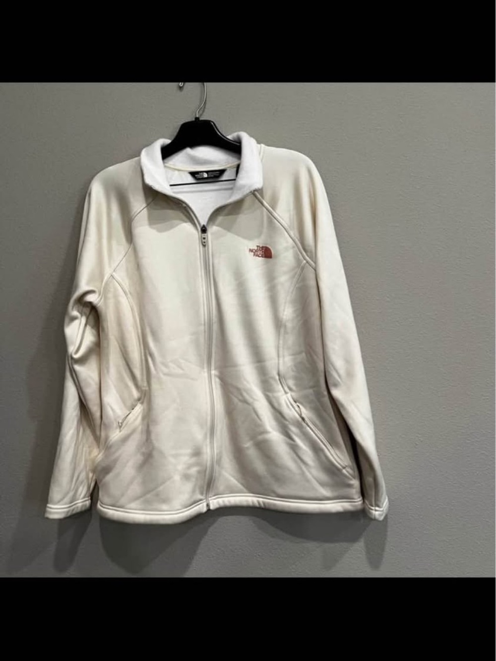 The North Face Off-White Zip-Up Fleece Jacket pink logo women XL
